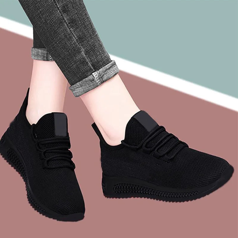 Women Casual Sport Shoes Light Sneakers Outdoor Breathable Black Running Shoes Tennis Shoes