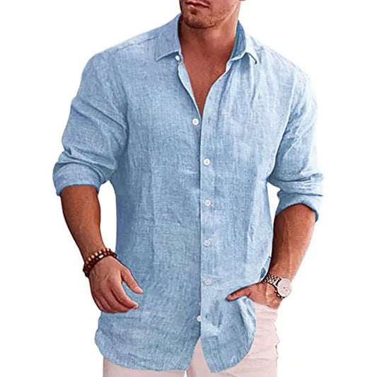 Hot Selling Men's Long Sleeve Cotton Linen Autumn Casual Style Plus Size Men's Casual Linen Shirt