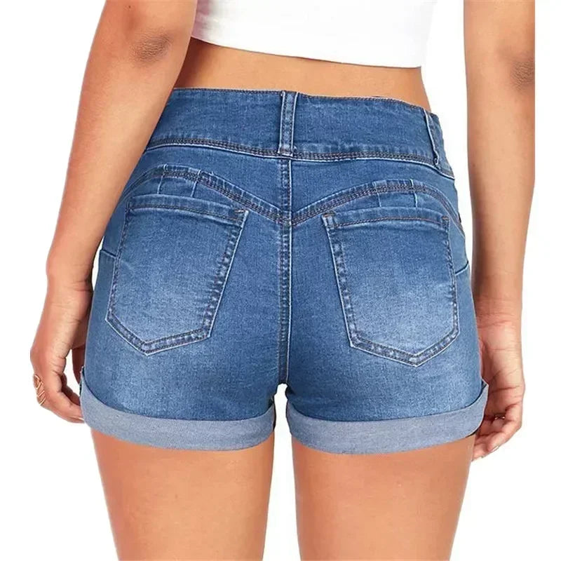 Women's New Summer Fashion Waistband Denim Stretch Fabric Shorts Casual Versatile Street Shorts