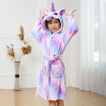 Boys Girls Sleepwear Hooded Bathrobe Toddler Unicorn Anime Cartoon Towel Beach