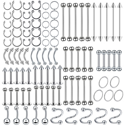 Surgical Steel Nose Rings - 100pcs for Men & Women