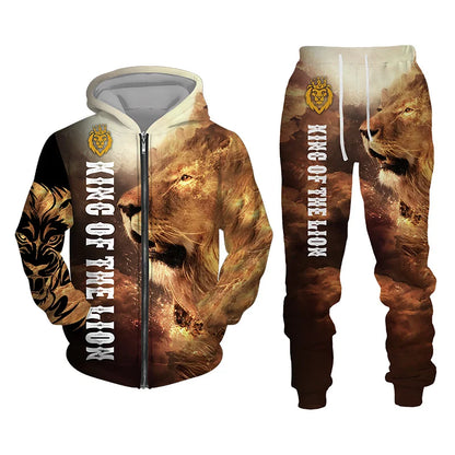 Winter 3D Lion Sweatshirt Set 2 pieces American & European style