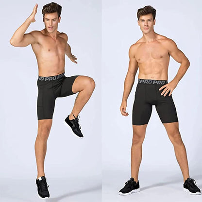 Mens Gym Shorts with Pockets Workout Compression Leggings for Men Polyester Boxer Briefs Running & Basketball .