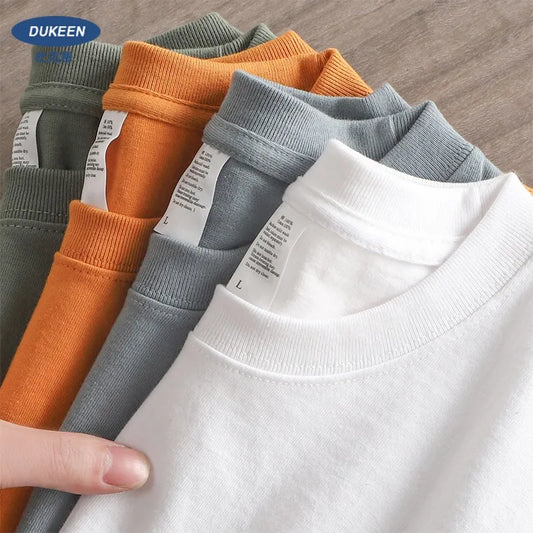 Dukeen 280 grams  Oversized Heavy T-Shirt for Men Summer Short Sleeve Tee Cotton Solid Color Top Casual T Shirts One Piece