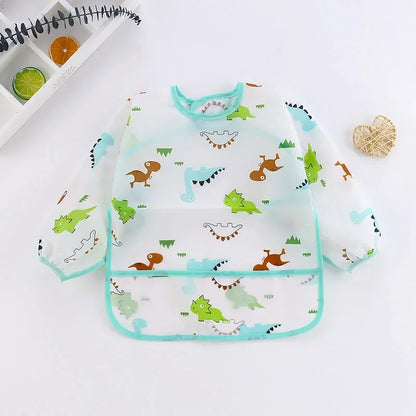 Baby Bibs Cartoon Infant Toddler Baby Long Sleeve Waterproof Eating Smock Feeding Bib Art Apron Burp Clothes