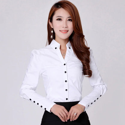 Spring And Autumn New Women'S Long Sleeve ( Work Suit ) Shirt V-Neck Professional Dress