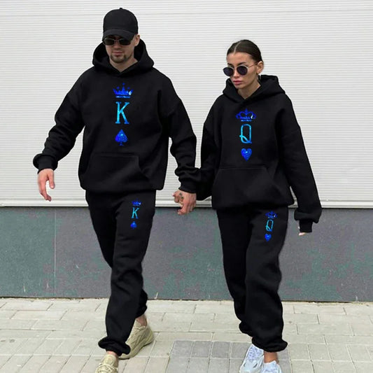 Couple Sportwear Set KING QUEEN Hoodies Two-Piece Lover Hooded Suits