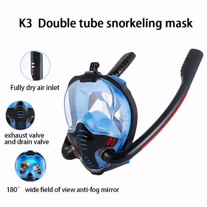 Snorkeling Mask Double Tube Silicone Full Dry Diving Underwater Breathing