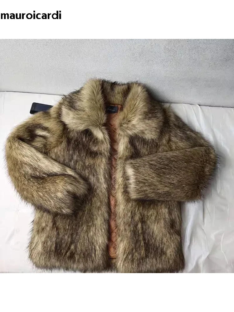 Men's Winter Short, Thick, Warm, Hairy, Shaggy Faux Raccoon Fur Coat with Long Sleeves - High-Quality Luxury Fluffy Jacket 2025