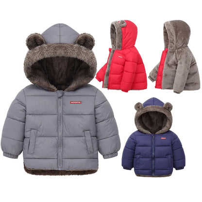 Baby Boys Girls Jacket Hooded Cotton Outerwear Children's Thick Fleece Coat