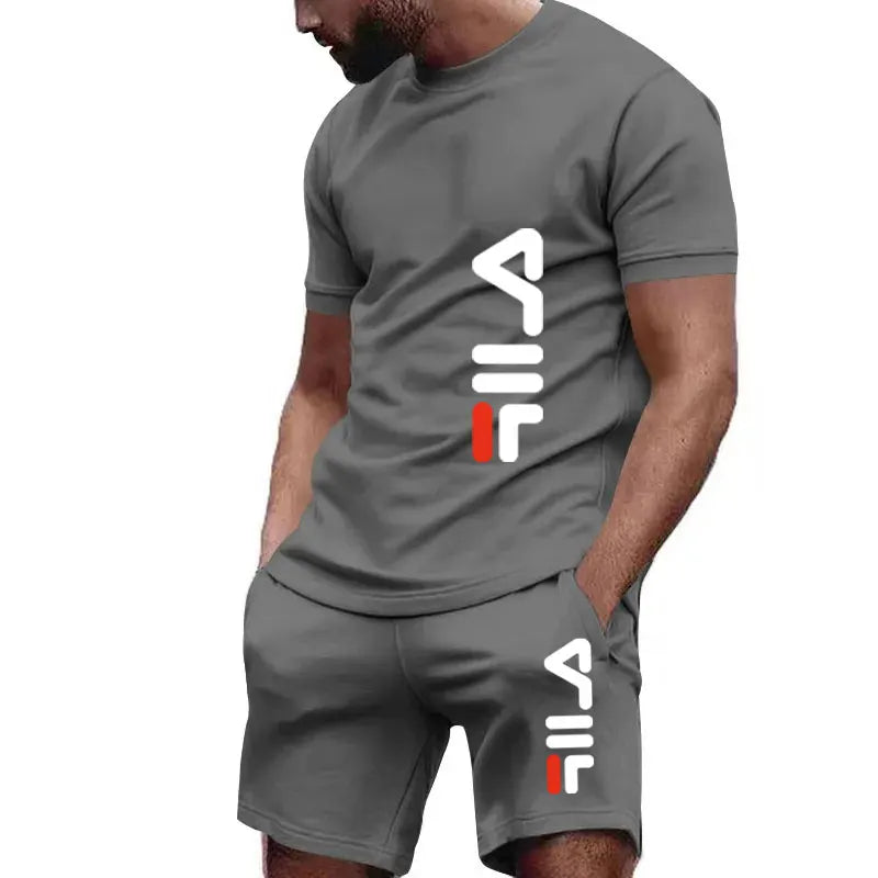 New Men's Fitness casual sports Fashion wear set Quick drying sportswear T-shirt + shorts 2-piece for fitness & gym