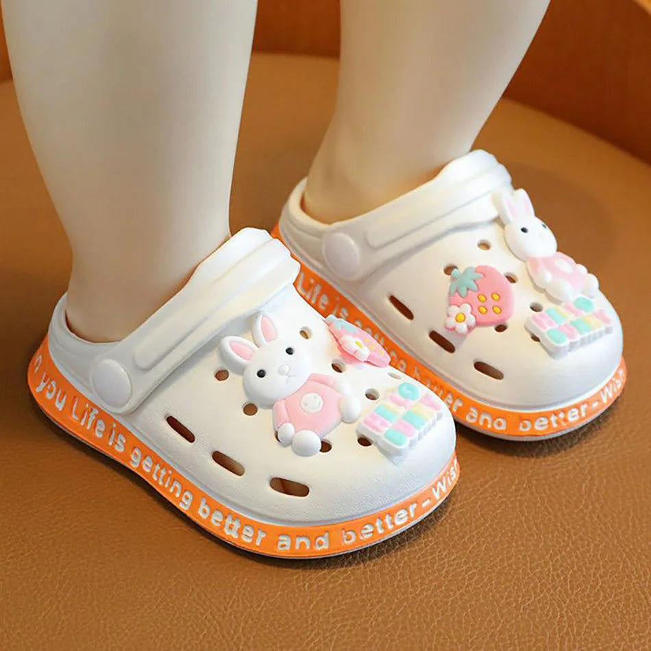 Beach Sandals with Cartoon Bunny Dogs Holes for Boy Girl Children