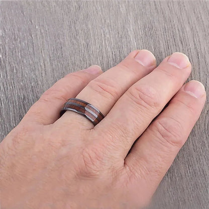 Fashion Men Titanium Steel Koa Wood Rings For Men Women Dome Polished Stainless Steel Rings Men Wedding