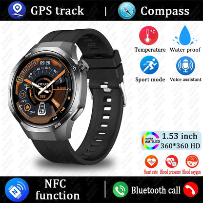 Huawei Xiaomi 2025 GT5 Pro Men Smart Watch AMOLED HD Screen GPS NFC Heart Rate Bluetooth Call IP68 (Waterproof )