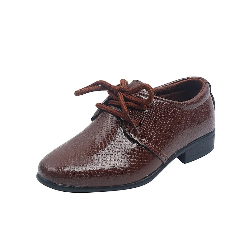 Child Boys Leather Shoes Britain Style for Party Wedding Low-heeled Lace-up Kids Fashion Student for School Performance Shoes6-15 years