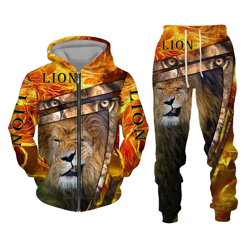 Winter 3D Lion Sweatshirt Set 2 pieces American & European style