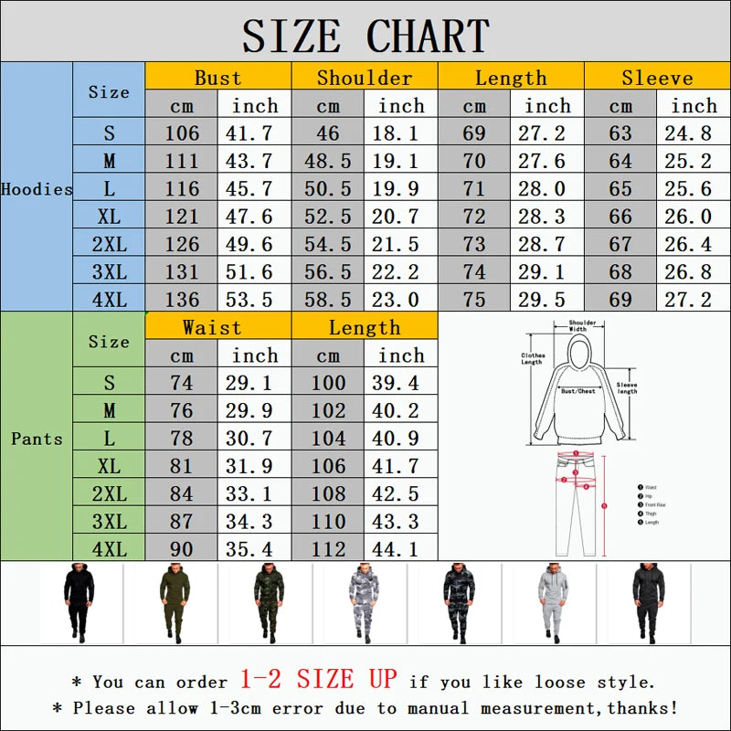 Men's Sportswear Set Two-piece Casual Jogging Warm Breathable Fitness Sportswear Set Military Tactical Hoodie + Trousers