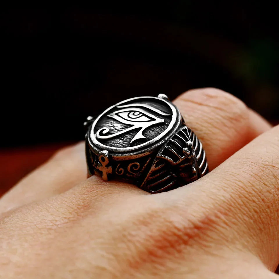 Ancient Elegance: Eye of Horus Steel Ring