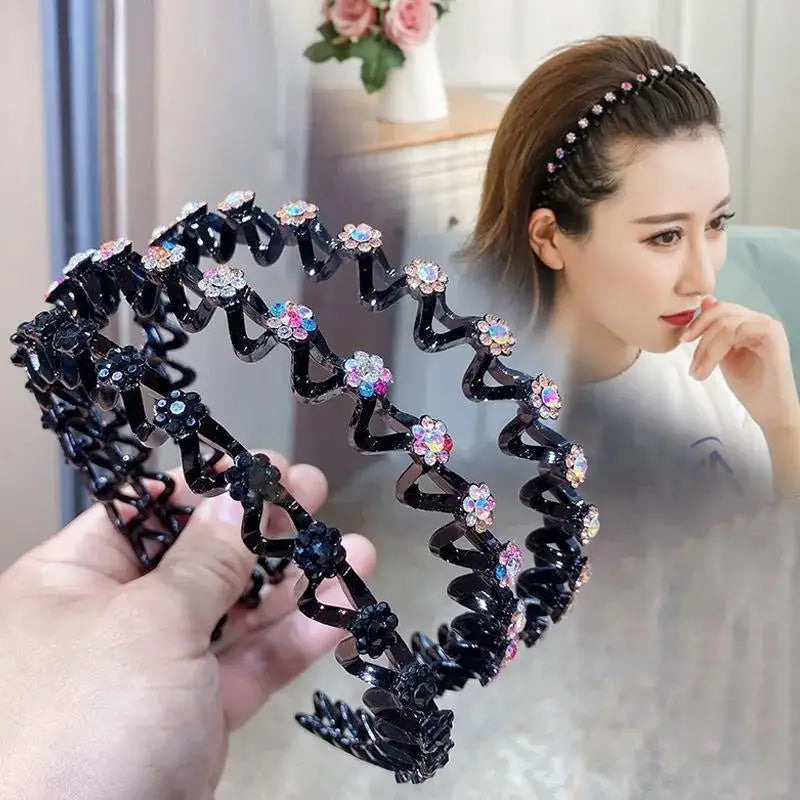 New Non-slip Rhinestone Headbands Solid Wave Hairbands for Women Girls