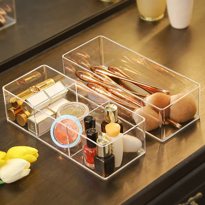 Clear Acrylic Makeup Layered Storage Box Dressing Table Cosmetic Lipstick Finishing Grid Box