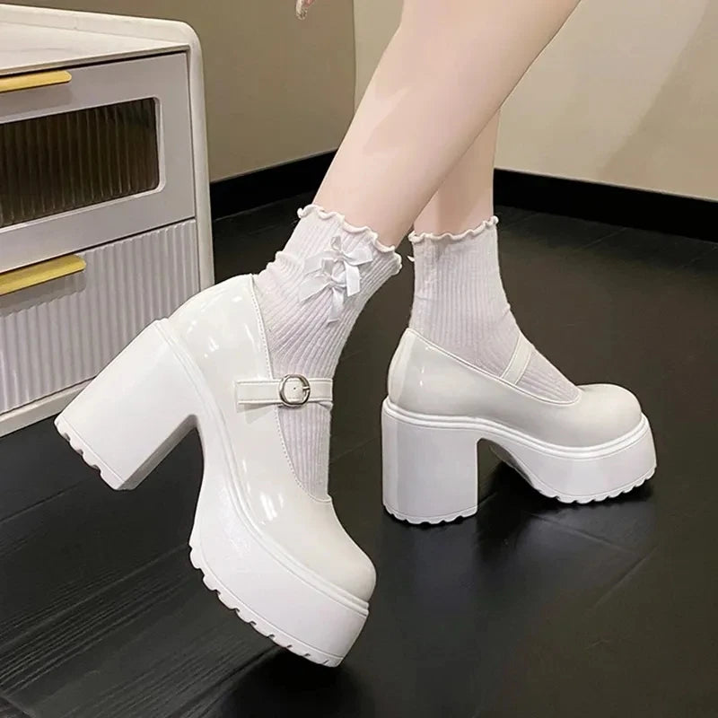 Black Super High Heels Mary Jane Shoes Women 2025 G Plus Size Ankle Buckle Party Lolita Shoes 35- 42