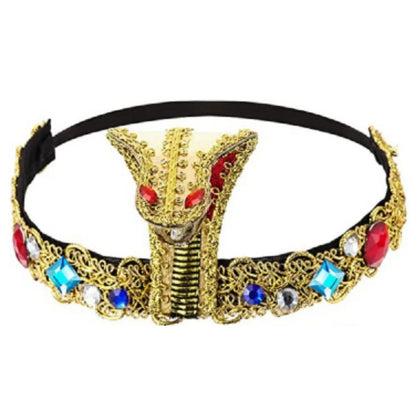 Egyptian Pharaoh Cobra Head Tiara Egyptian Costume Accessories Headband Gold Beaded Tiara