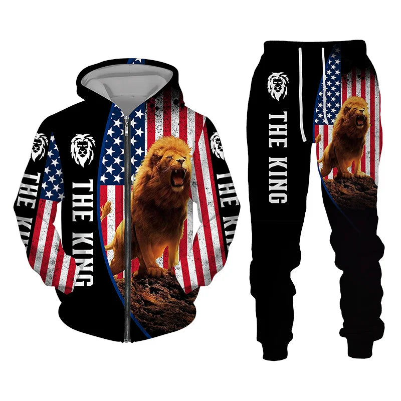 Winter 3D Lion Sweatshirt Set 2 pieces American & European style