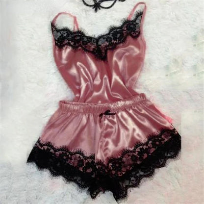 Women's Sleepwear Sexy Lace Satin Pajama Sets Ladies Nightwear