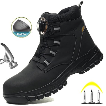 Saftey Rotating Button Work Shoes for Men Anti Puncture Work Sneakers Waterproof Black Work Safety Shoes Non Slip Steel Toe Boots