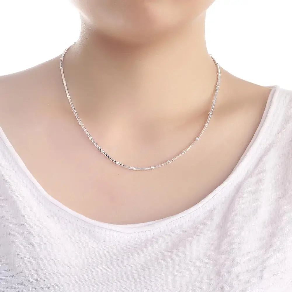 Silver Color 18/20 Inch 2mm Snake Chain Beads Necklace For Women Man