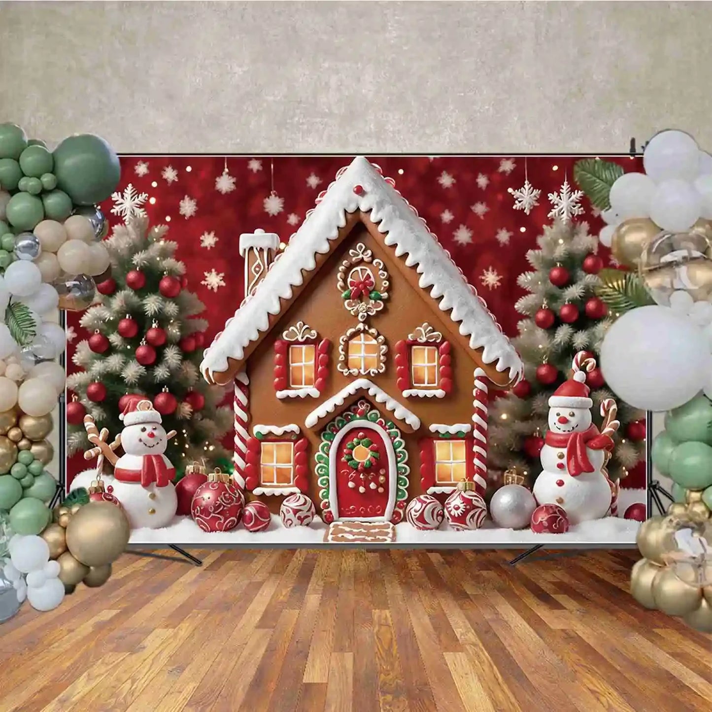 Holiday Magic 2025: Gingerbread House & Snowman Party Backdrop