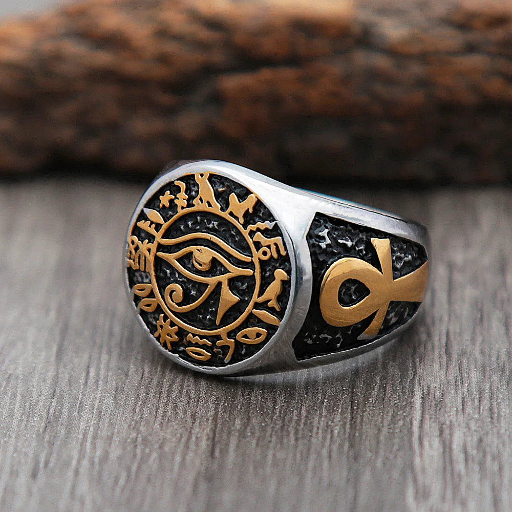 Vintage Egyptian Eye of Horus Rune Ring For Men women and boys