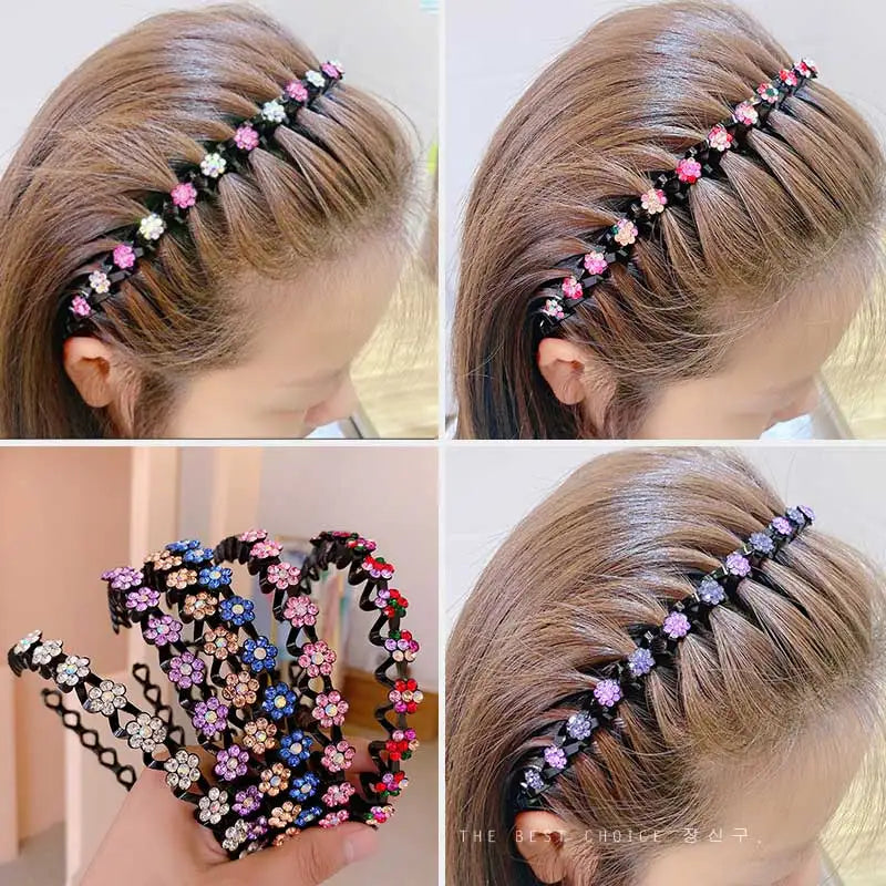 New Non-slip Rhinestone Headbands Solid Wave Hairbands for Women Girls