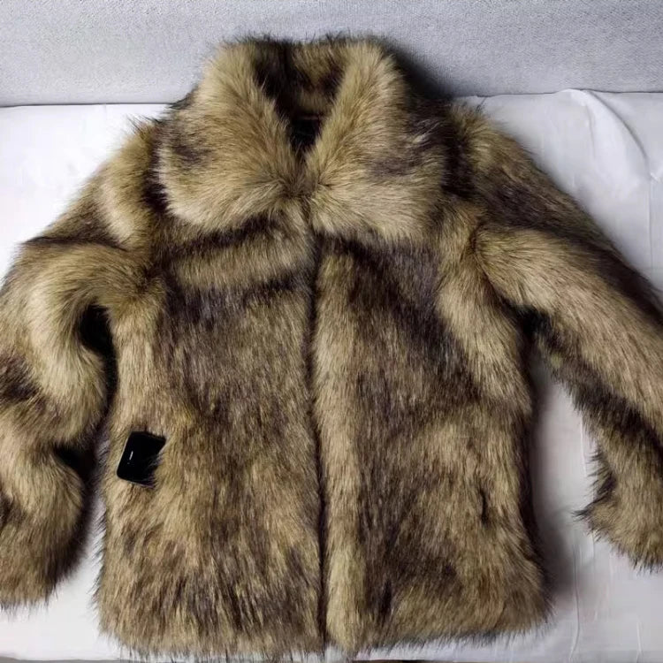 Men's Winter Short, Thick, Warm, Hairy, Shaggy Faux Raccoon Fur Coat with Long Sleeves - High-Quality Luxury Fluffy Jacket 2025