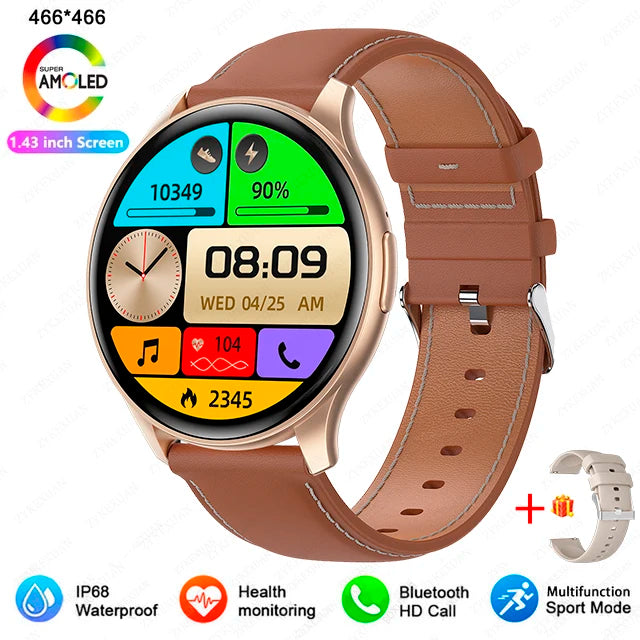 New 2025 Women & men Fashion 1.43 inches Bluetooth Call Smartwatch  AMOLED 466*466 HD Pixel Display Smart watches