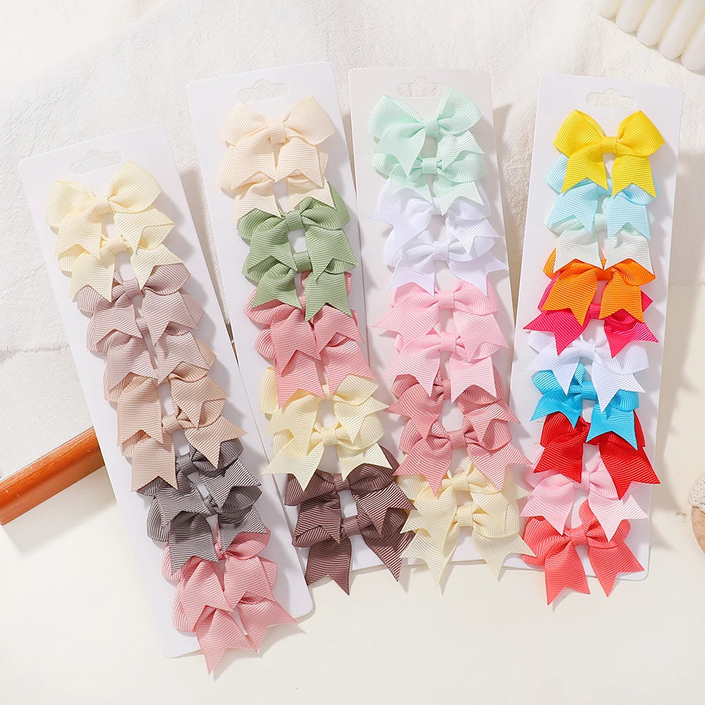 Solid Ribbon Bowknot Hair Clips - 10pcs for Babies