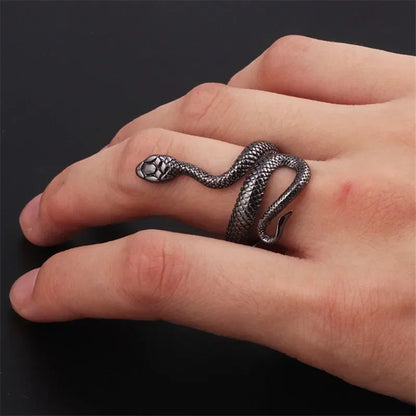 Fashion Retro Exaggerated Spirit Snake Ring Punk Adjustable Opening Snake-shaped