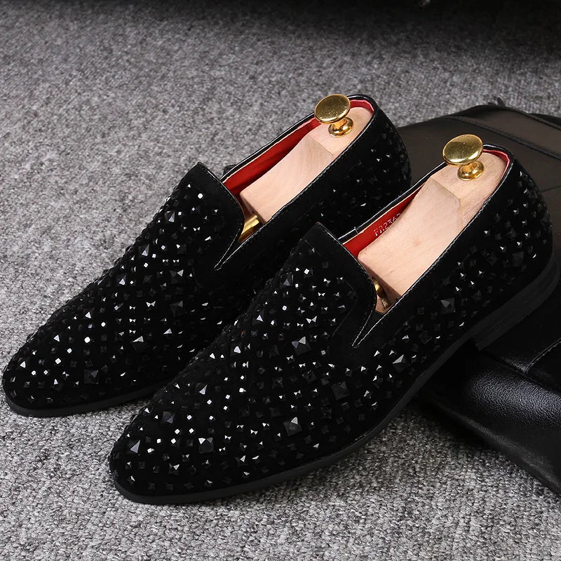 Black Spikes 2025 New Brand Men's Loafers Luxury Shoes Denim And Metal Sequins High Quality Casual