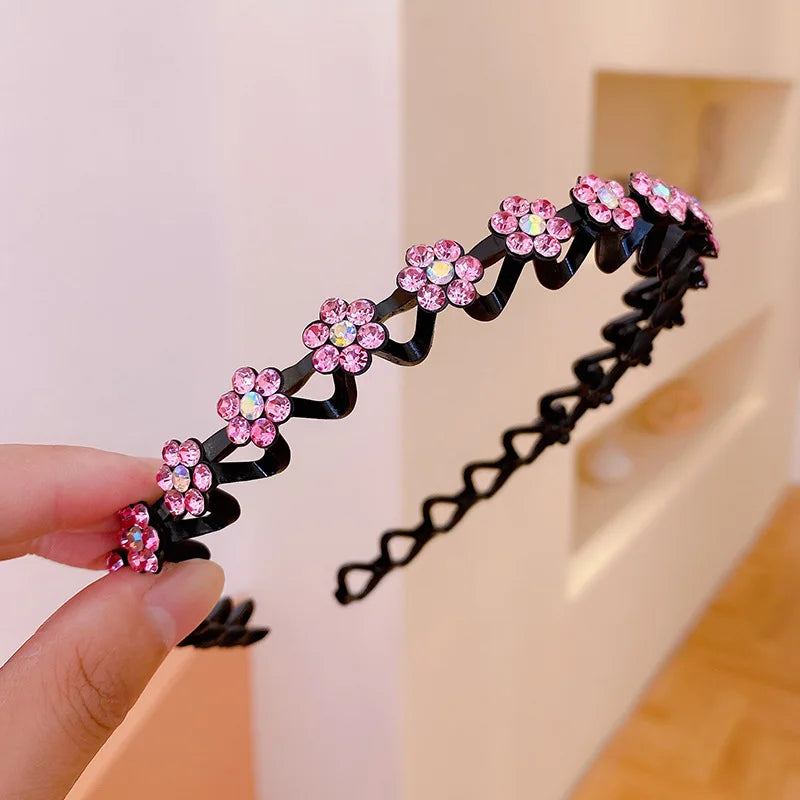 New Non-slip Rhinestone Headbands Solid Wave Hairbands for Women Girls