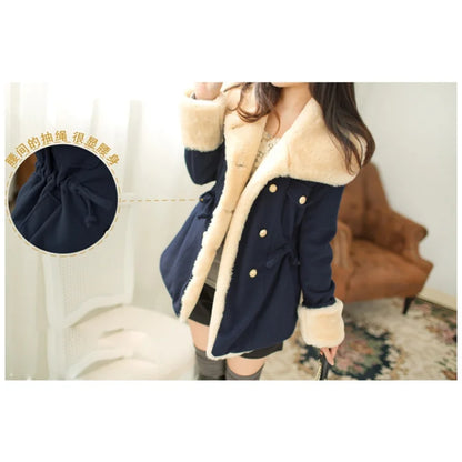 Thick Jackets for Women Casual Solid Slim Double Breasted College Wind Female Cotton wear