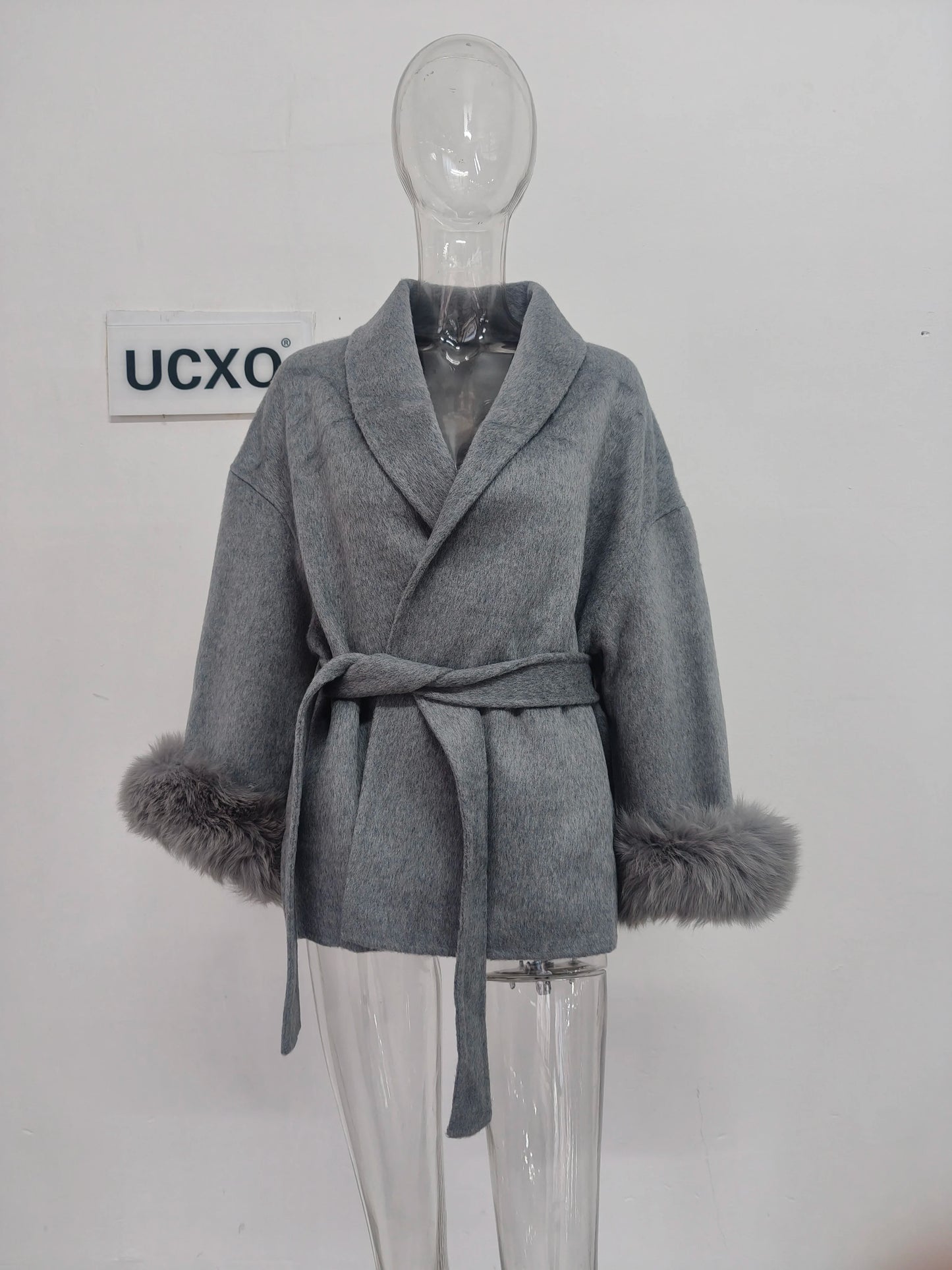 Luxe Office Lady Long Woolen Coat with Fur Trim 2025