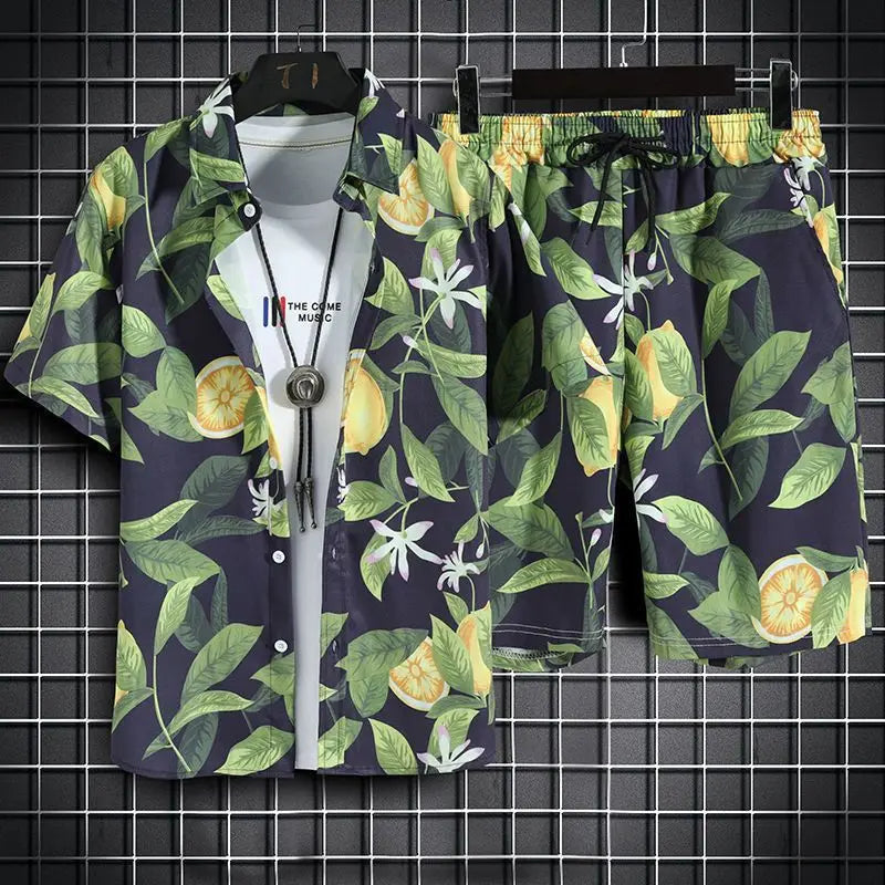 Beach Clothes For Men 2 Piece Set Quick Dry Hawaiian Shirt and Shorts Set Men Fashion Casual Outfits Summer