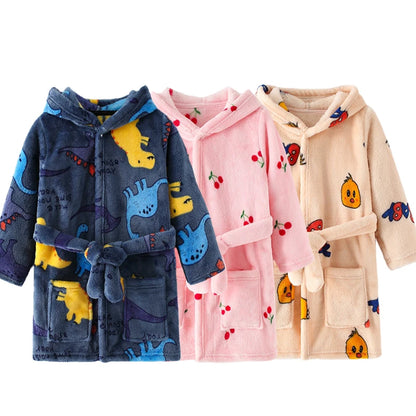 Boy and Girls Flannel Pajamas Robe Autumn and Winter Children Sleepwear 2-8 Years