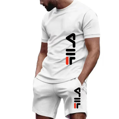 New Men's Fitness casual sports Fashion wear set Quick drying sportswear T-shirt + shorts 2-piece for fitness & gym