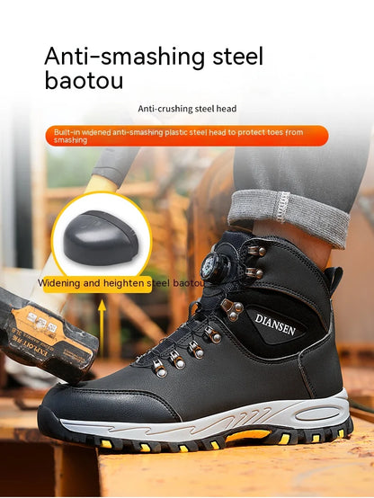 Safety Shoes Men Work Sneakers Rotating Button Indestructible Shoes Puncture-Proof Protective Shoes Work Boots Steel Toe