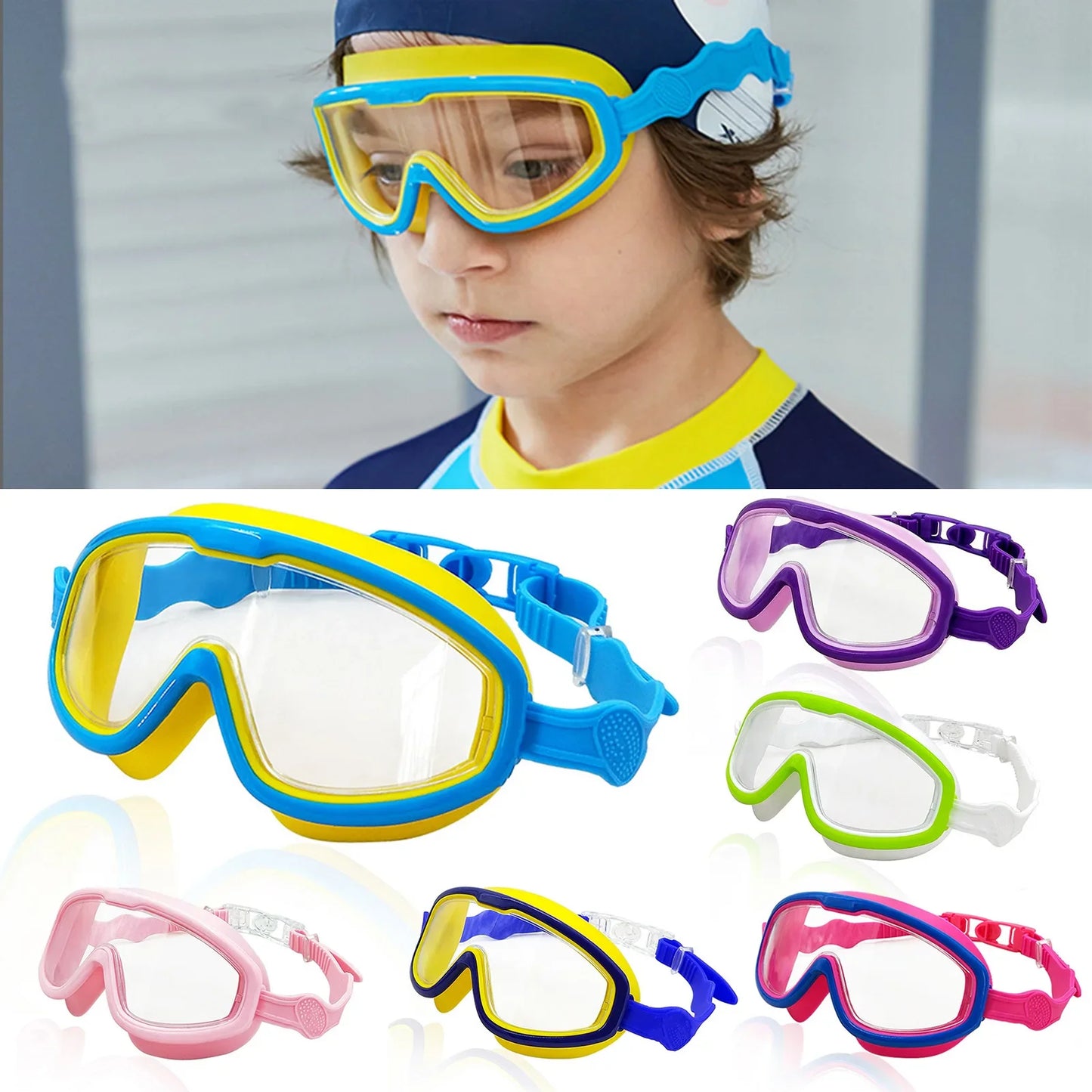 Big Frame Kids Swim Goggles Anti Fog Wide View