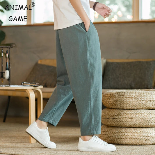 Men's Trousers Cotton Linen Fashion Casual Pants Solid Color Pants Streetwear Men