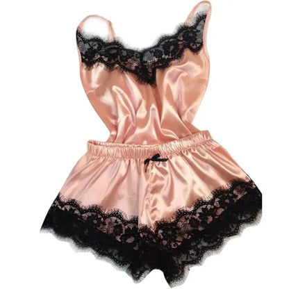 Women's Sleepwear Sexy Lace Satin Pajama Sets Ladies Nightwear