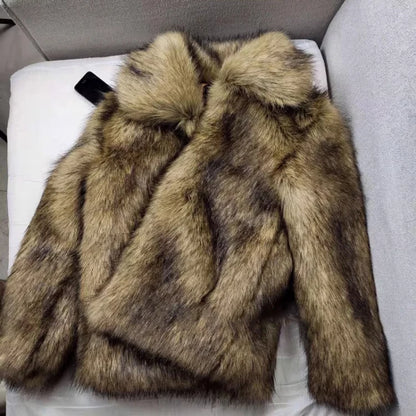 Men's Winter Short, Thick, Warm, Hairy, Shaggy Faux Raccoon Fur Coat with Long Sleeves - High-Quality Luxury Fluffy Jacket 2025