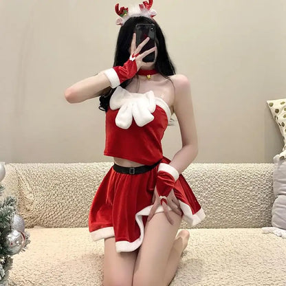 [You're My Secret] Christmas Skirt Suit for Women - Xmas Party Dress-Up, Sexy Carnival Ensemble, Red Santa Claus Cosplay Costume for Adults